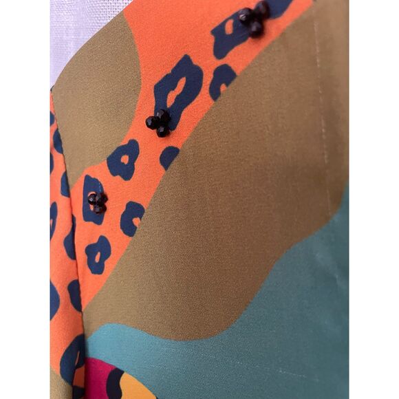 Colorful Abstract Caftan Flowy Bathing Suit Cover-Up Lounge Wear Bead Accents M - Picture 5 of 5